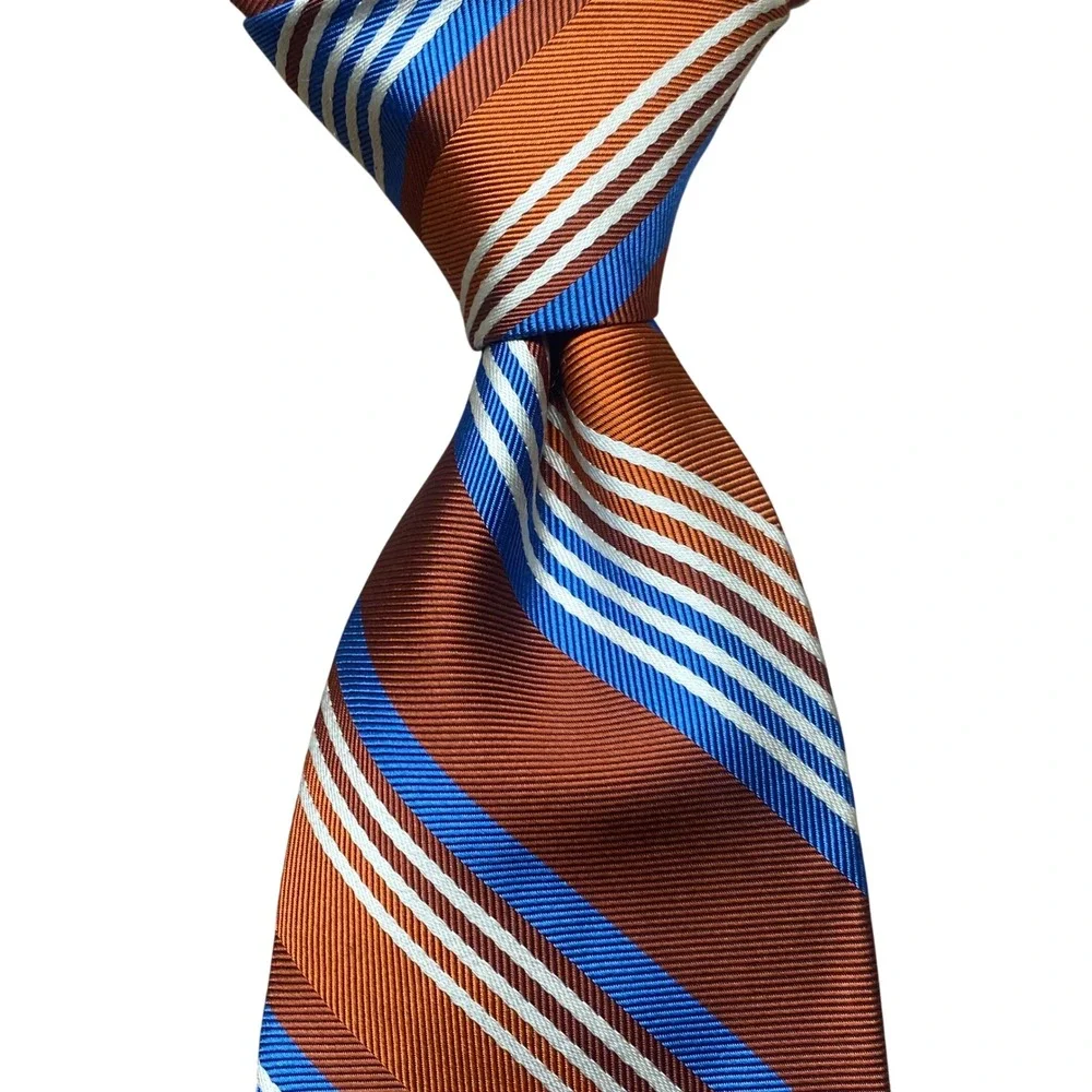 Vintage 1970s Yves Saint Laurent YSL Silk Tie Mens Orange Blue Striped USA NEW